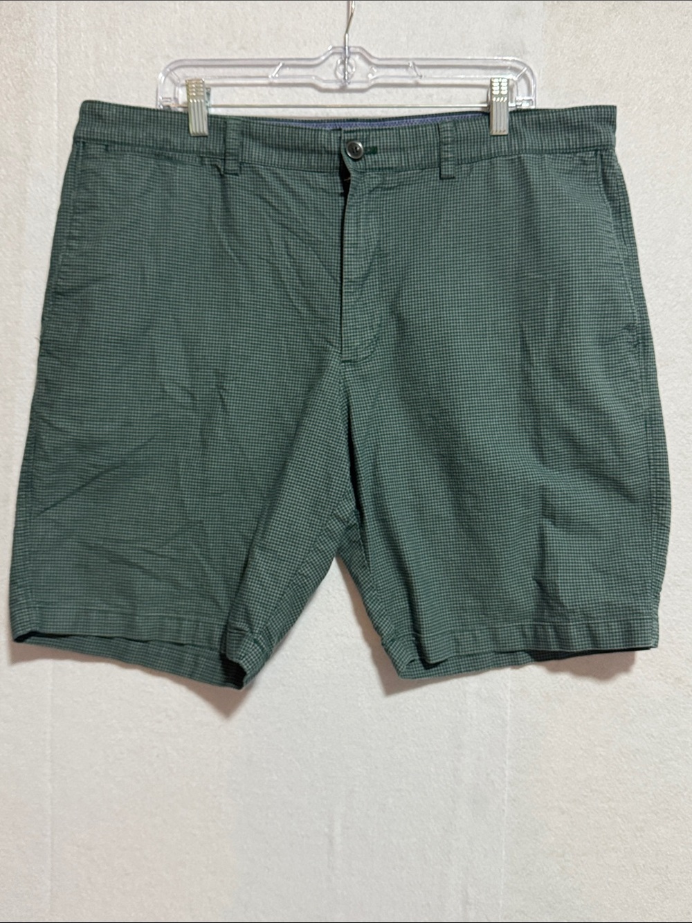 Banana Republic Aiden Green Micro-Check Flat Front Shorts